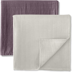 MOZAH organic muslin swaddle blankets mauve and beige two-pack provide breathable, gentle comfort.