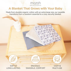 MOZAH blue leaves organic muslin swaddle 3-pack for versatile use