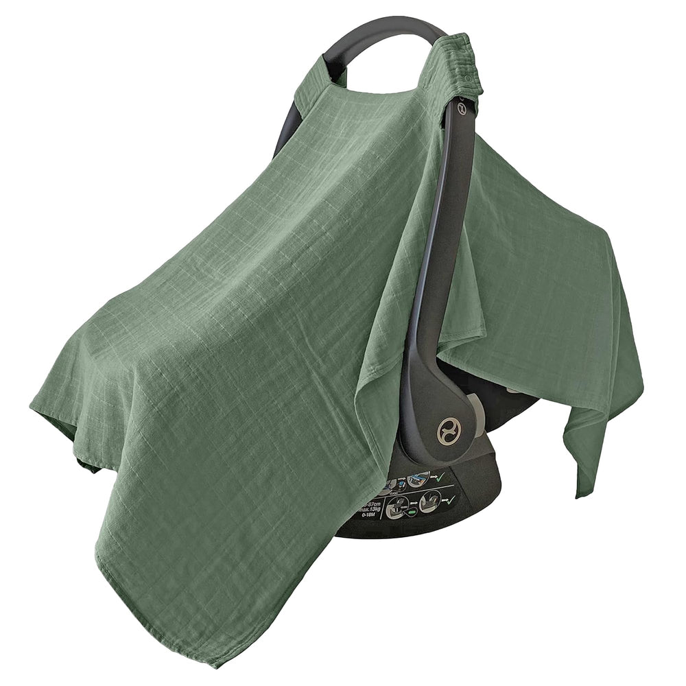 MOZAH Roman Green cover flatlay highlighting lightweight breathable muslin.
