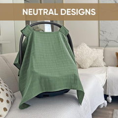 MOZAH Roman Green cover on car seat shows universal fit.