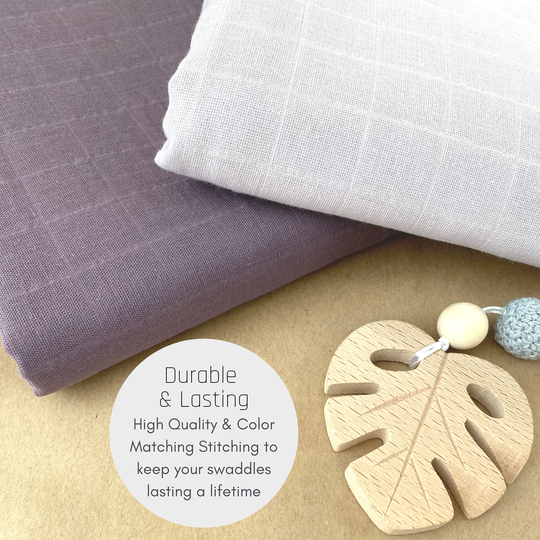 MOZAH swaddle easy care image highlighting machine-washable fabric getting softer with washes.