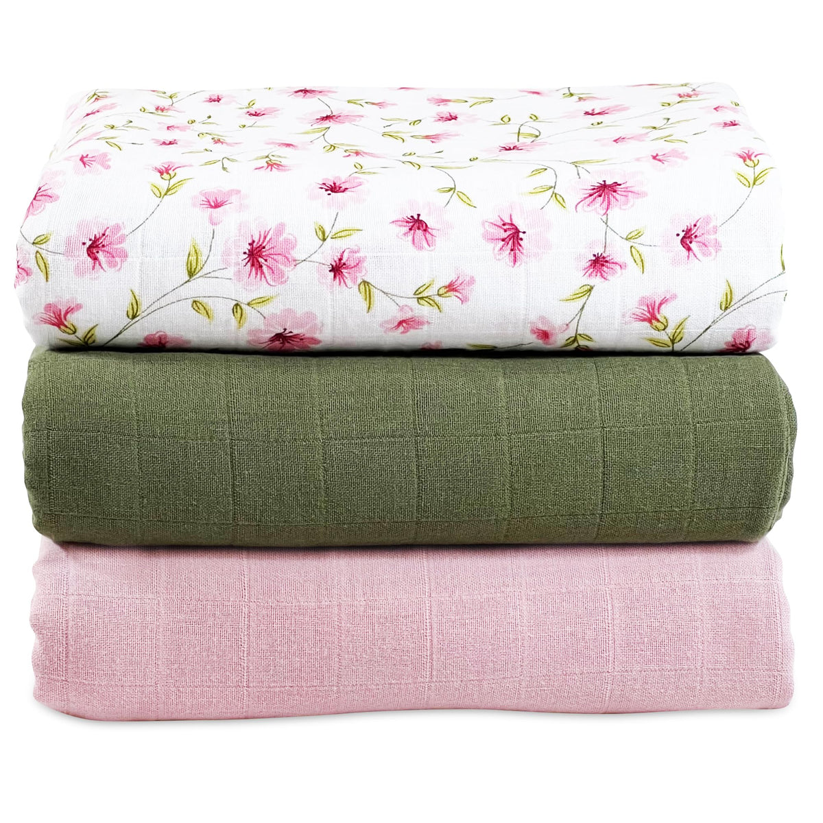 MOZAH swaddle pink pack3 hero: ultra-soft breathable muslin for cozy newborn cuddles.