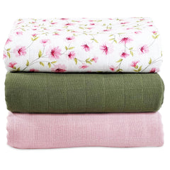 MOZAH swaddle pink pack3 hero: ultra-soft breathable muslin for cozy newborn cuddles.