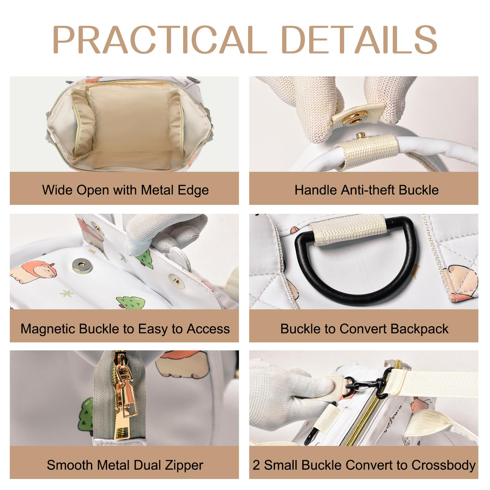 Mozzilog small diaper bag waterproof material close-up highlights easy cleaning after spills