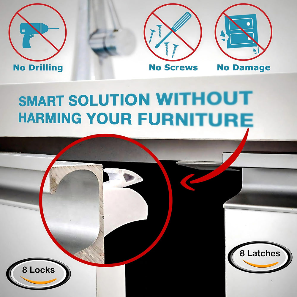 MQP no-drill installation shown with peel-and-stick setup for quick placement.