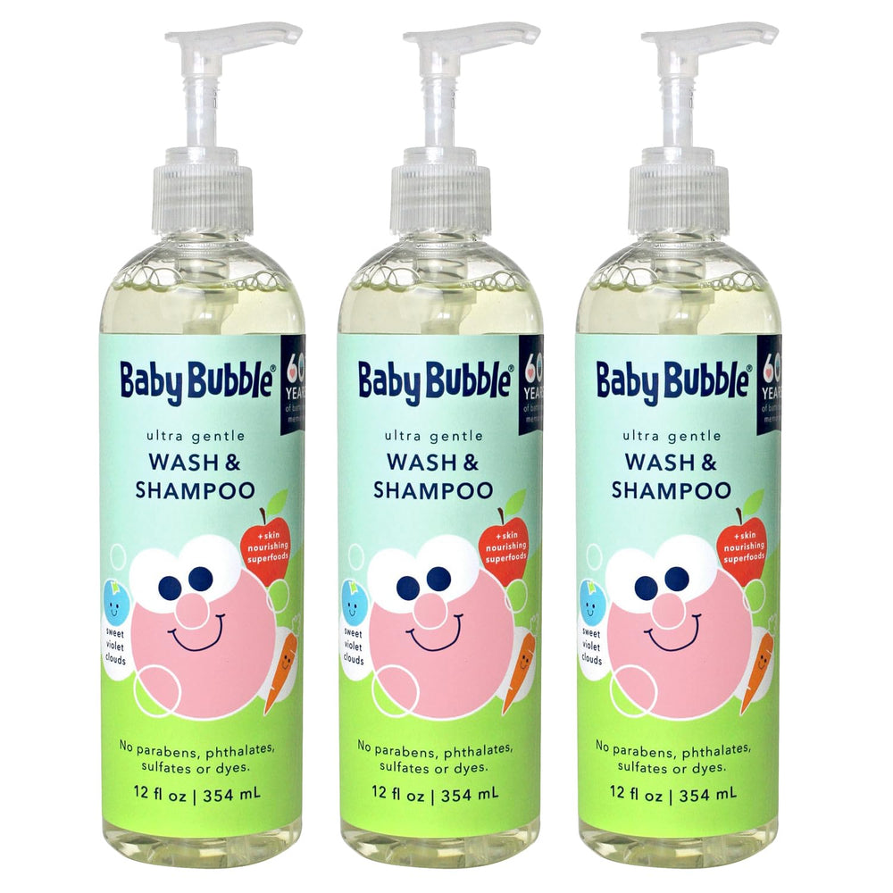 Mr. Bubble baby bubble wash pack3 hero image highlights gentle bath time solution.