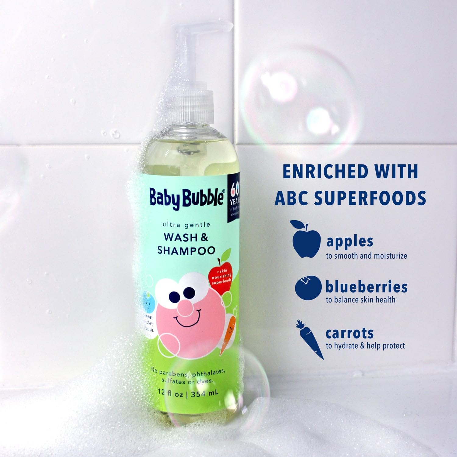 Mr. Bubble bottle pour shot conveys ultra gentle cleansing in one step.