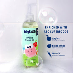 Mr. Bubble bottle pour shot conveys ultra gentle cleansing in one step.