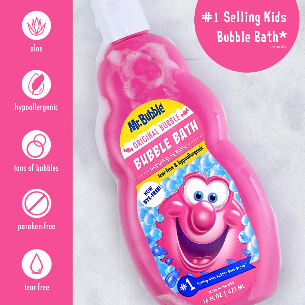 Adult enjoys a gentle Mr. Bubble bath with long-lasting foam.