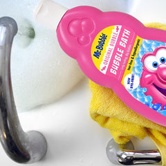 Happy family bath time scene with Mr. Bubble for babies and kids.