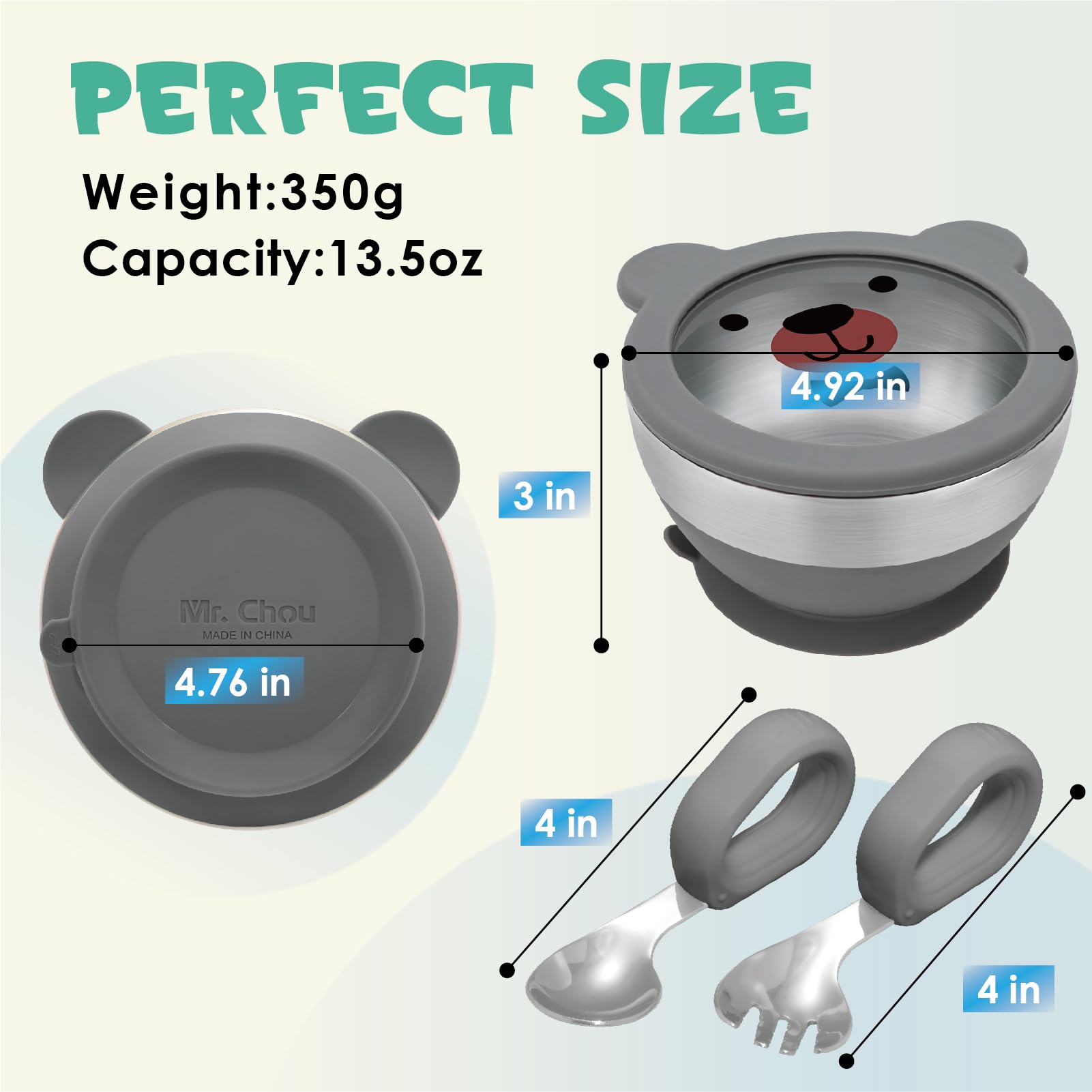 MR. CHOU includes spoon and fork for complete self-feeding support.