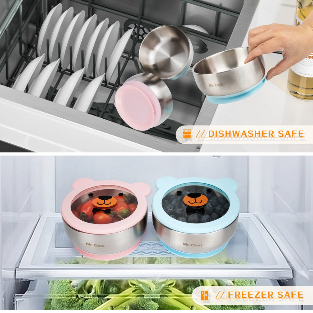 MR. CHOU dishwasher-safe silicone bowls are easy to clean after meals.