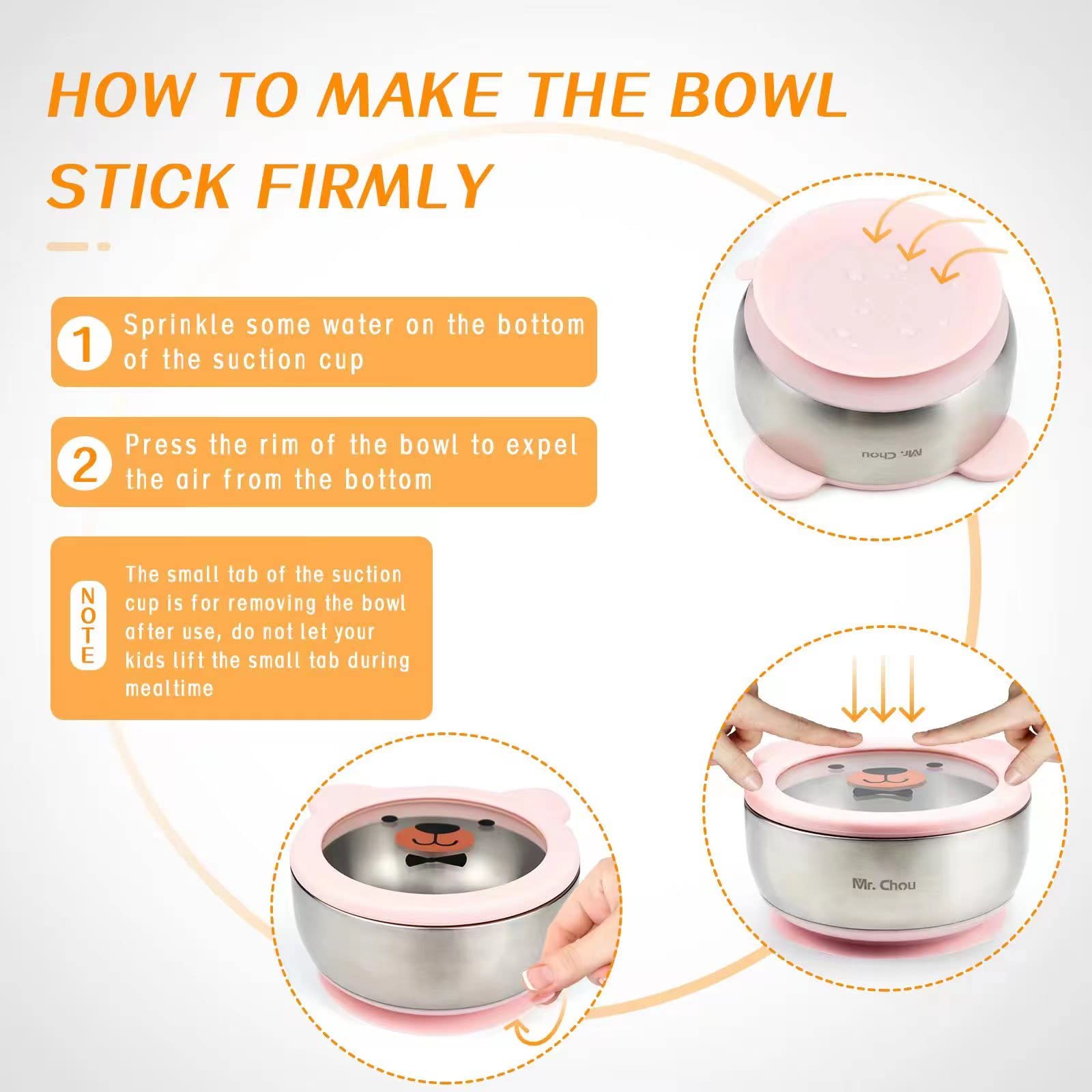 MR. CHOU insulated double-wall bowl preserves warm food for babies.