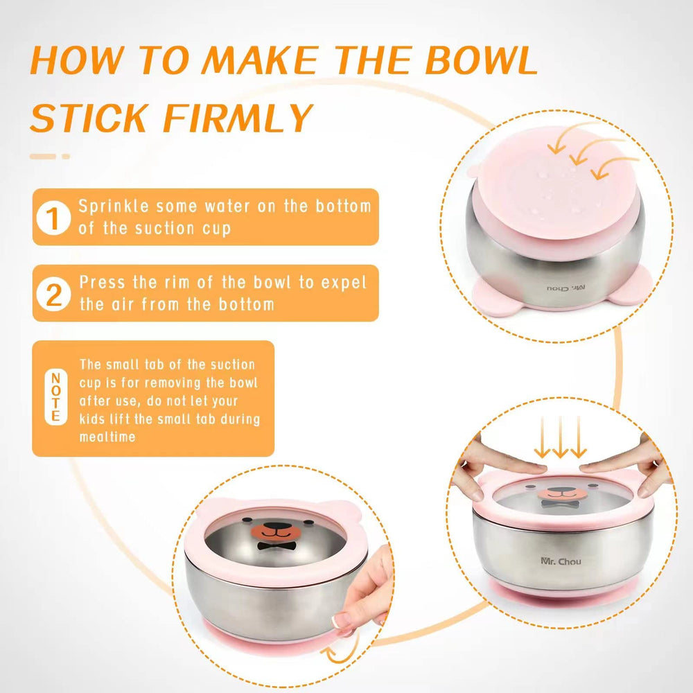 MR. CHOU insulated double-wall bowl preserves warm food for babies.