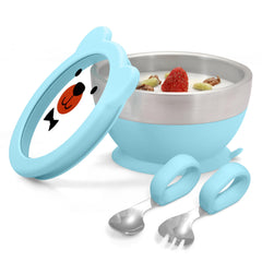 MR. CHOU suction baby bowl base demonstrates stable grip on smooth surfaces for mess-free meals.