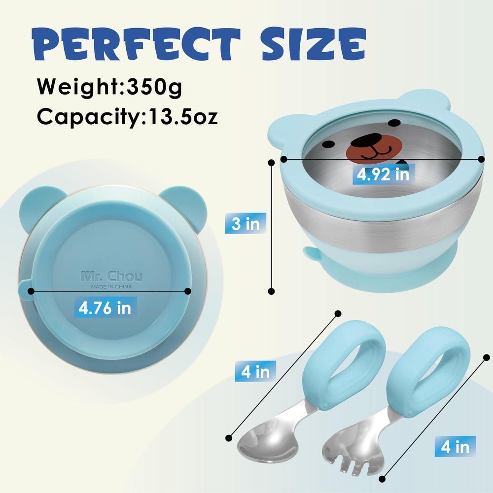 MR. CHOU suction baby bowl seamless interior simplifies cleaning and hygiene after meals.