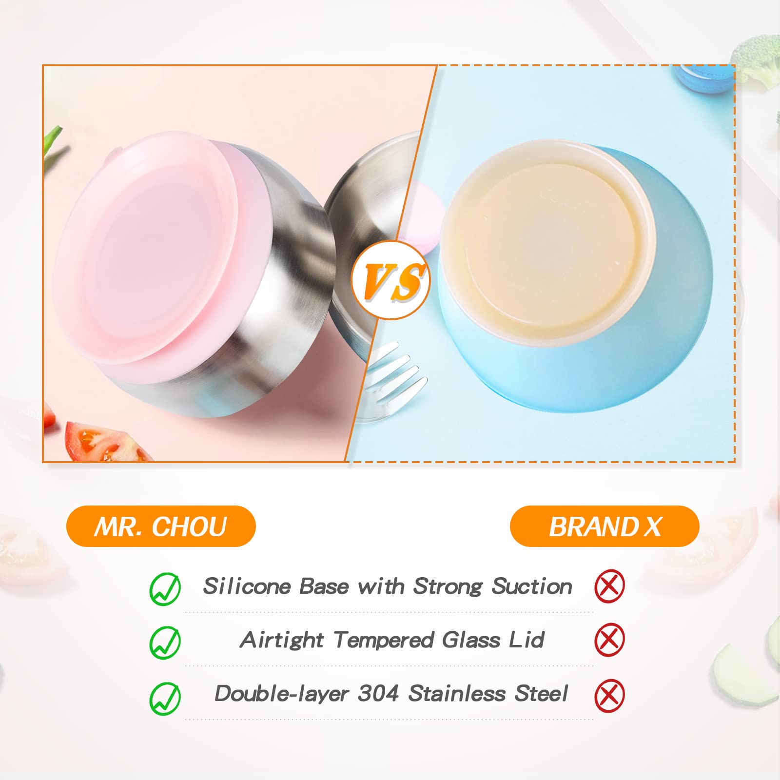MR. CHOU tempered glass lid keeps leftovers fresh and sealed.