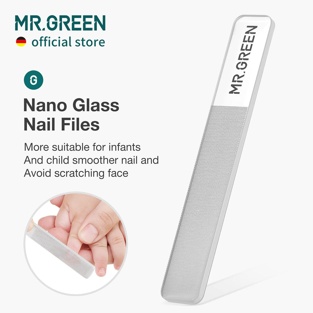 MR.GREEN with-glass-file adds gentle smoothing after trimming for neat nails.