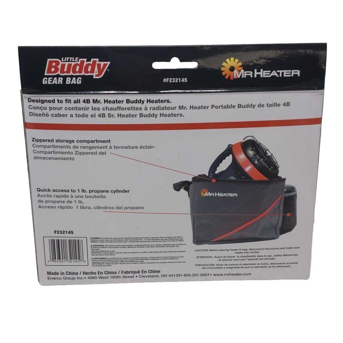 Mr. Heater Little Buddy carry bag storage compartment view emphasizes organized packing and gear protection.