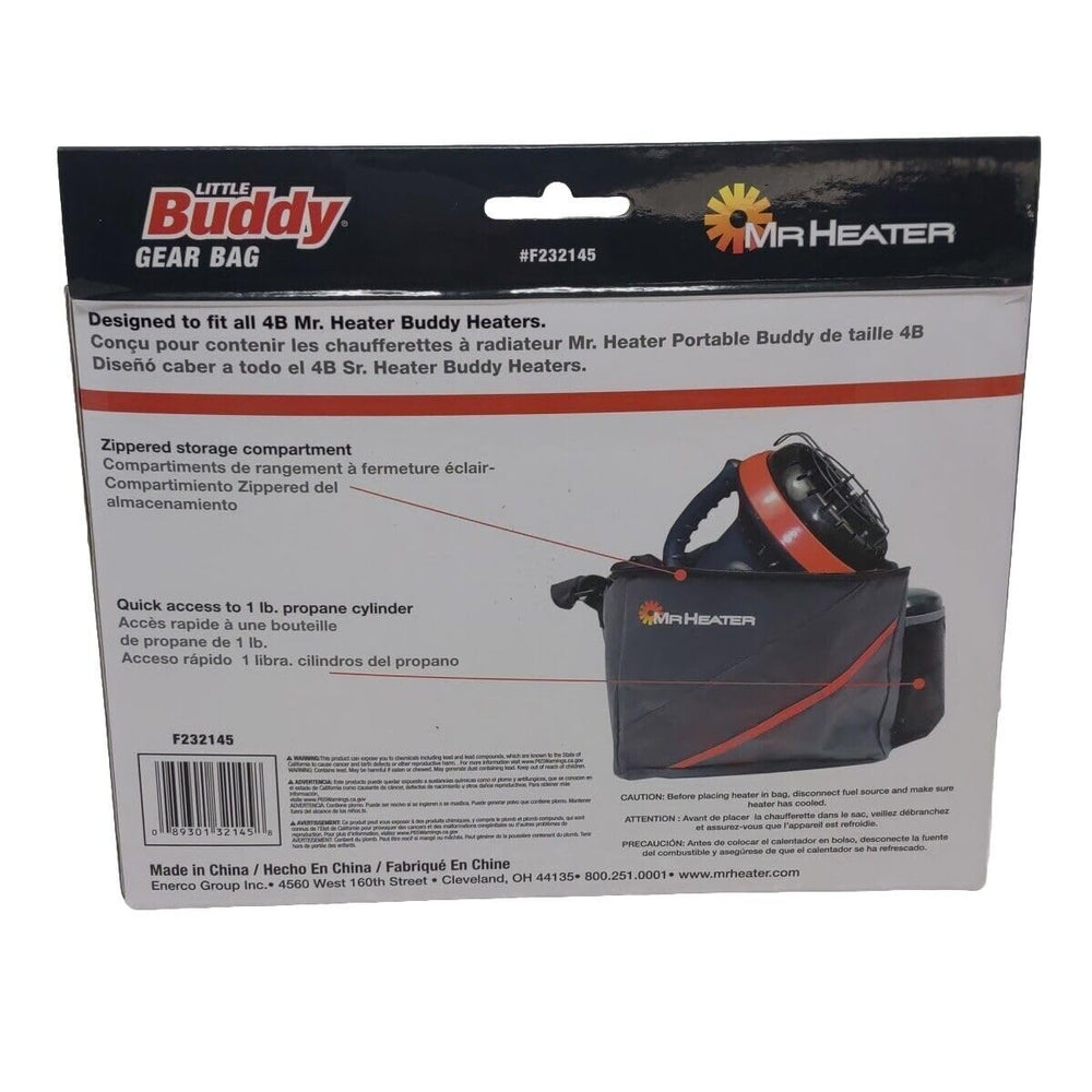 Mr. Heater Little Buddy carry bag storage compartment view emphasizes organized packing and gear protection.