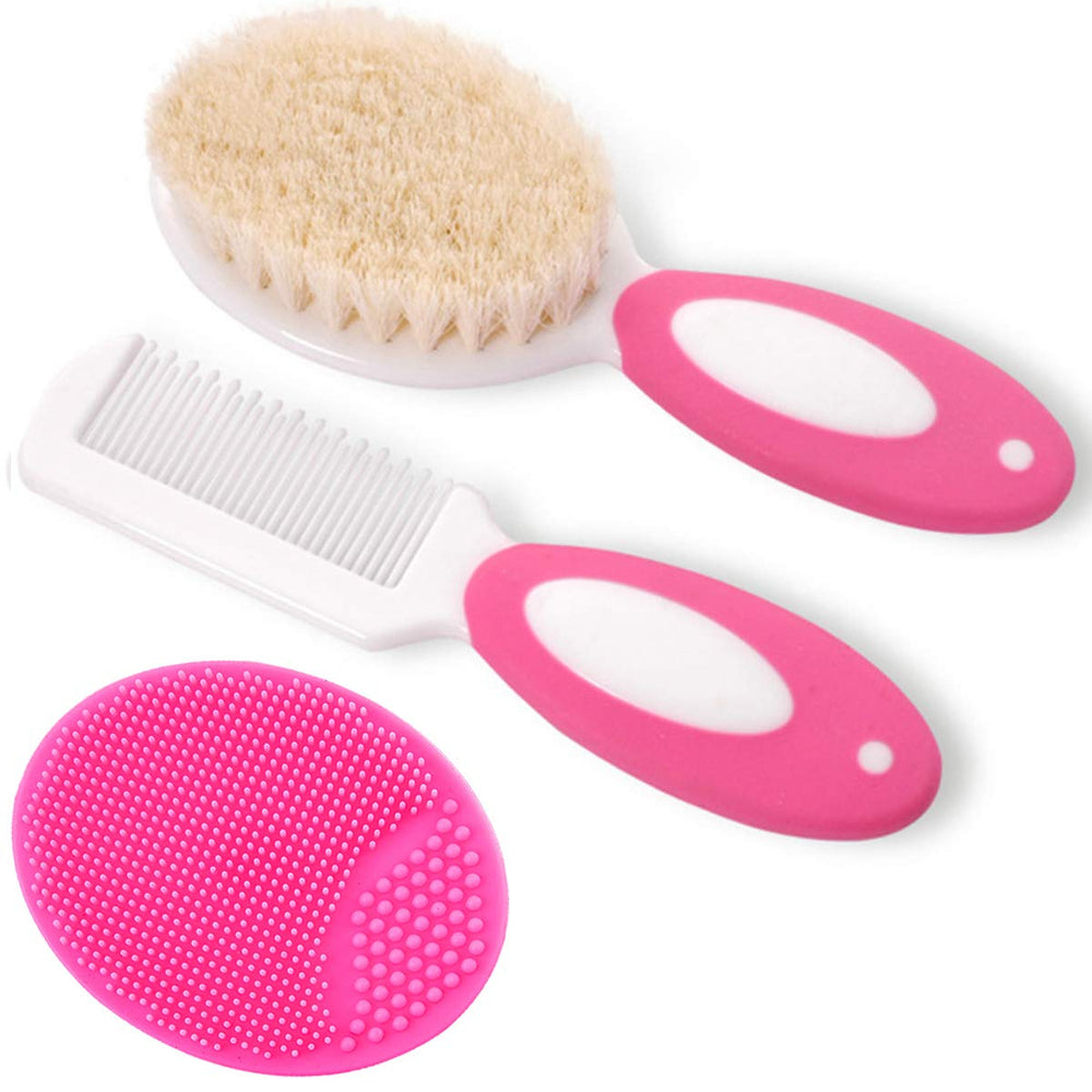 MR LION baby hair brush with soft goat hair for gentle scalp massage and grooming.