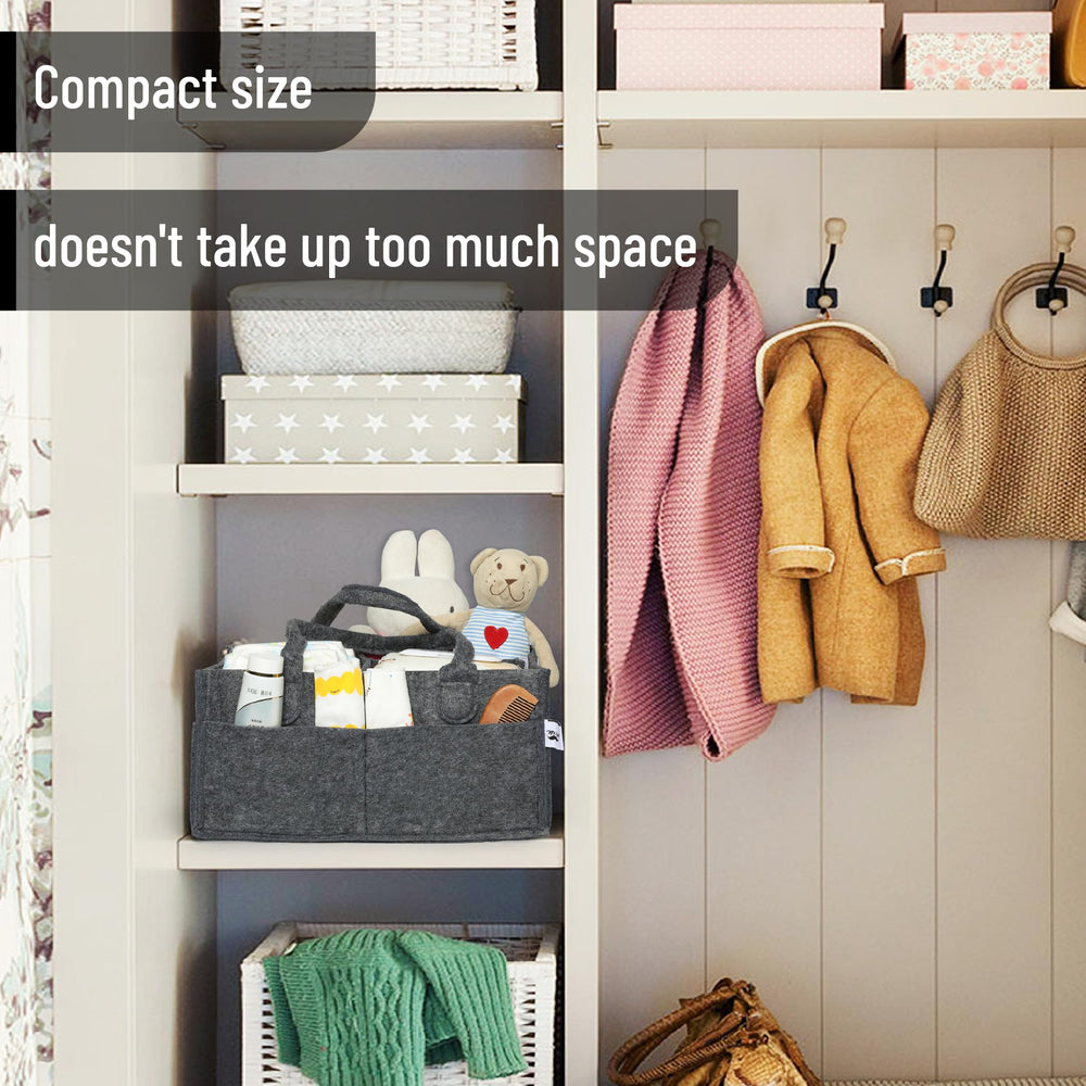 Mr. Pen diaper caddy charcoal gray in-use on changing table keeps essentials within reach.