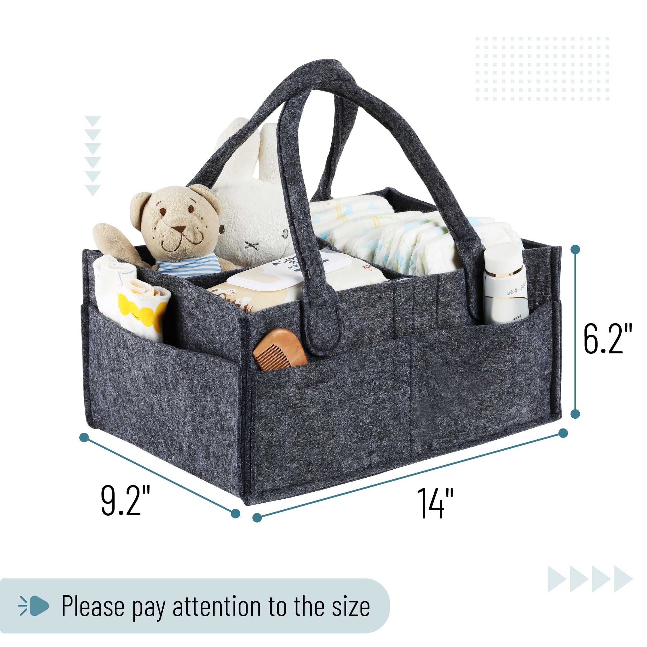 Mr. Pen diaper caddy charcoal gray interior compartments keep essentials neatly organized.