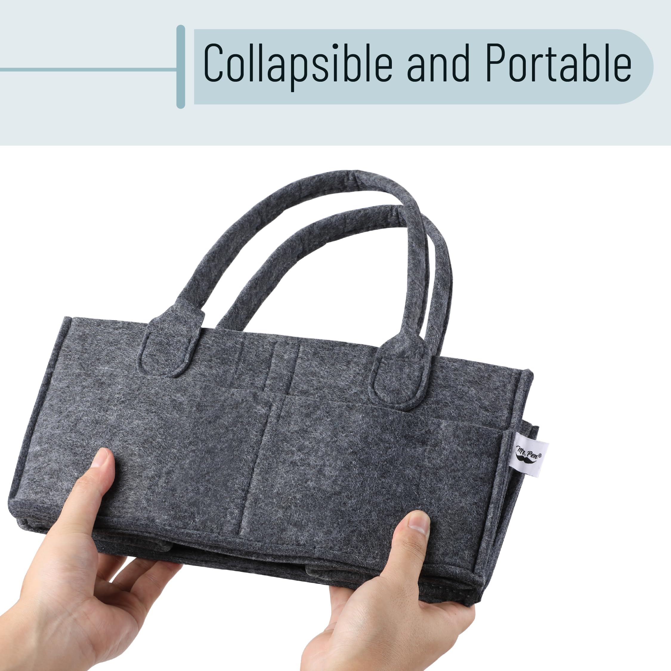 Mr. Pen diaper caddy charcoal gray portable design for nursery and car trips.