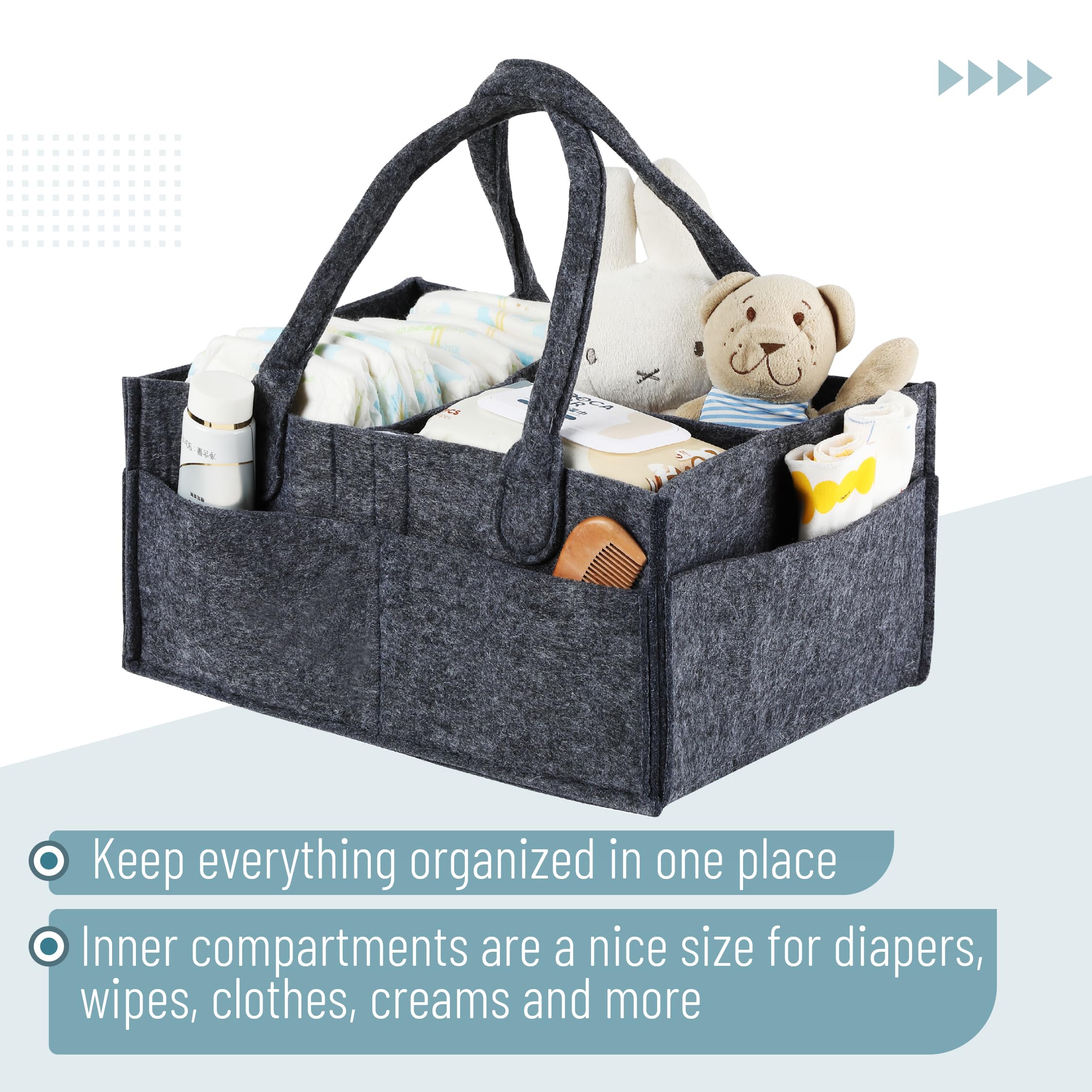 Mr. Pen diaper caddy charcoal gray reinforced handles enable easy transport.