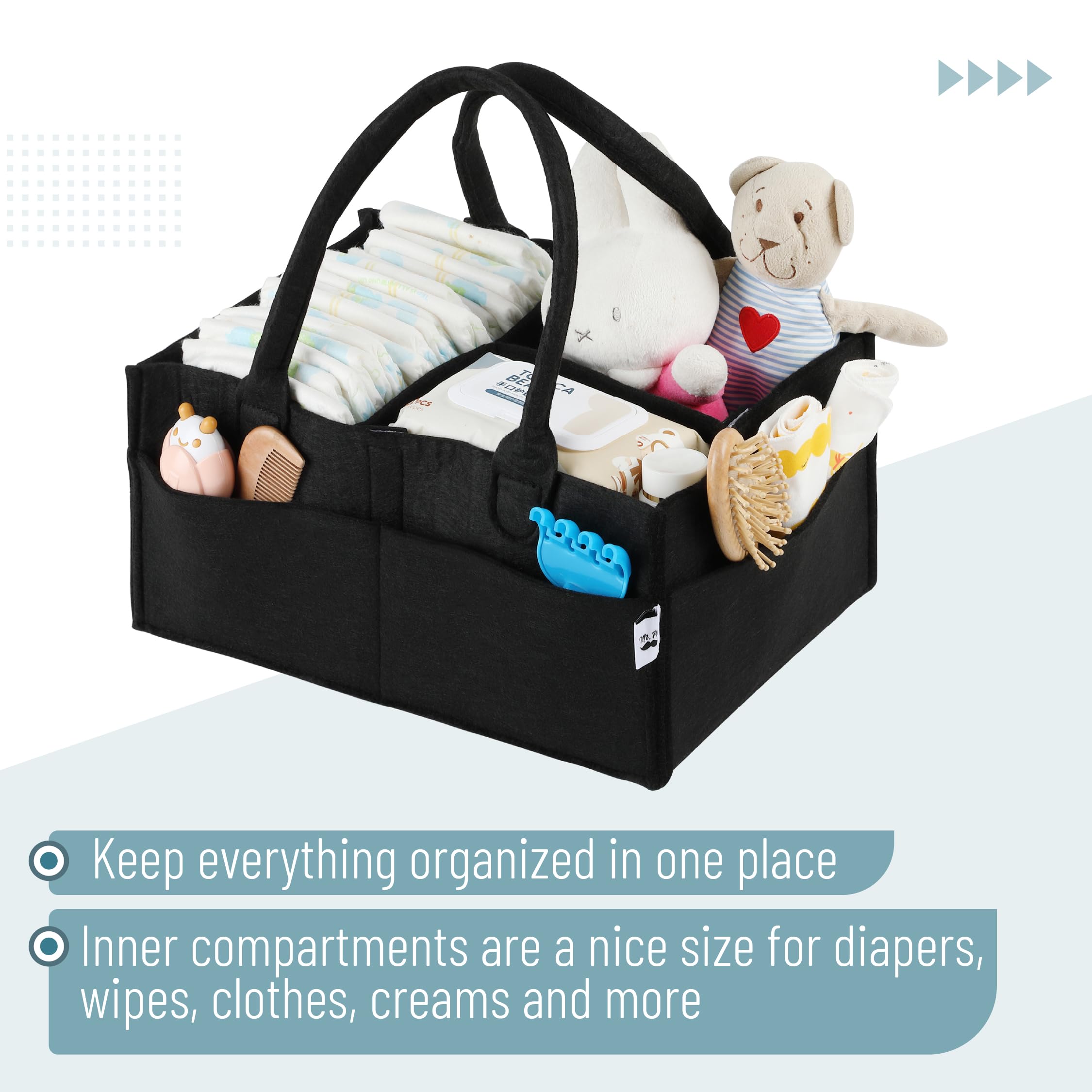 Mr. Pen Baby Diaper Caddy on nursery table supports tidy changes.
