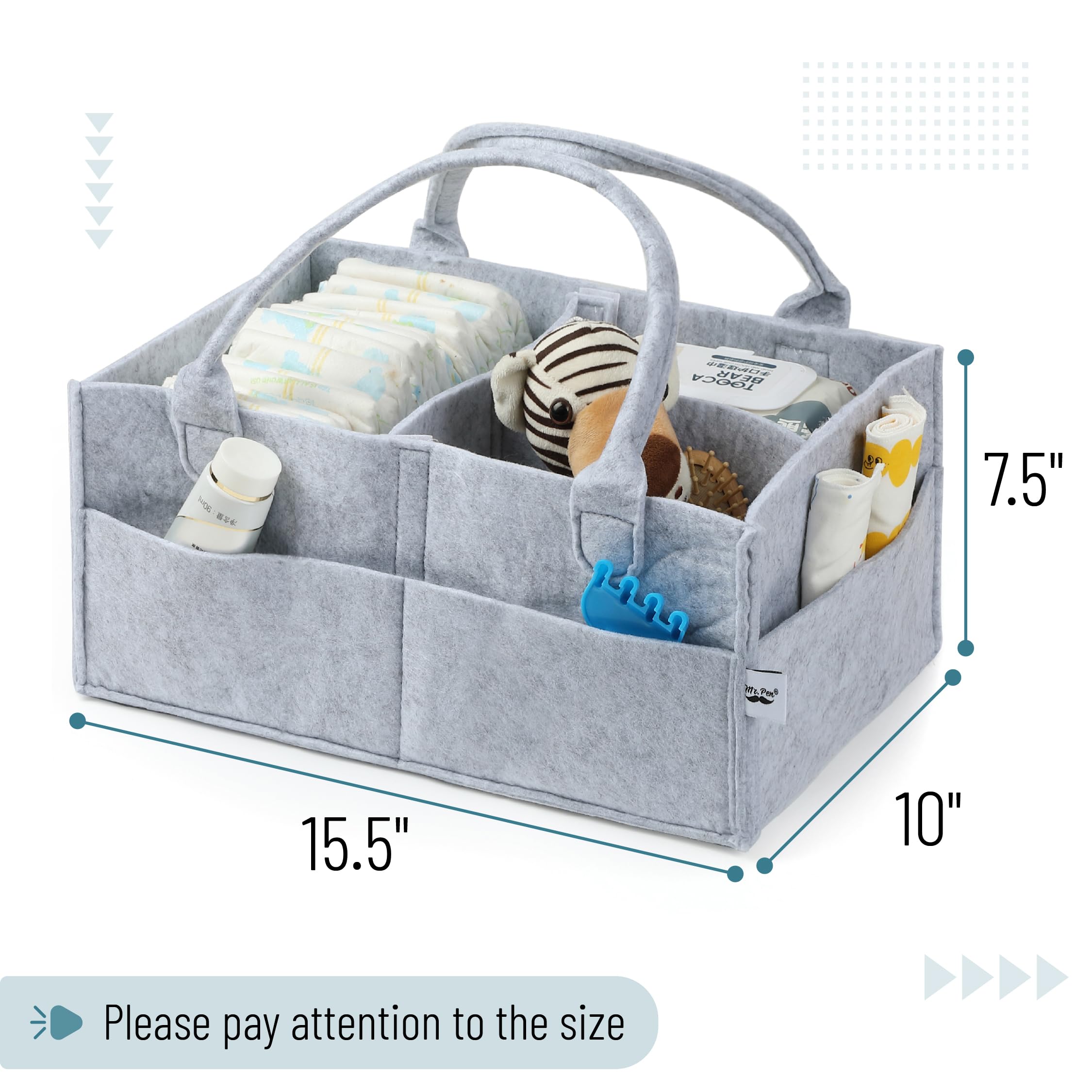Mr. Pen Baby Diaper Caddy Organizer Grey Large open compartments – easy access to diapers and wipes.