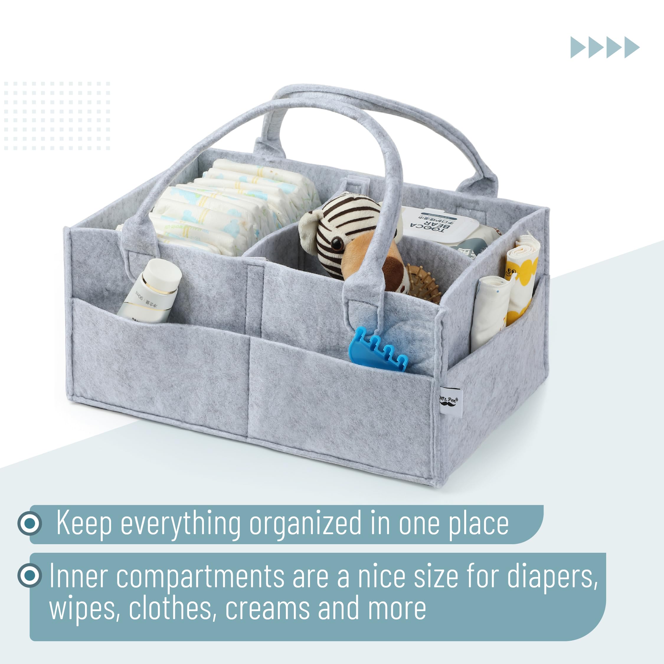 Mr. Pen Baby Diaper Caddy Organizer Grey Large reinforced handles – portable care on the go.