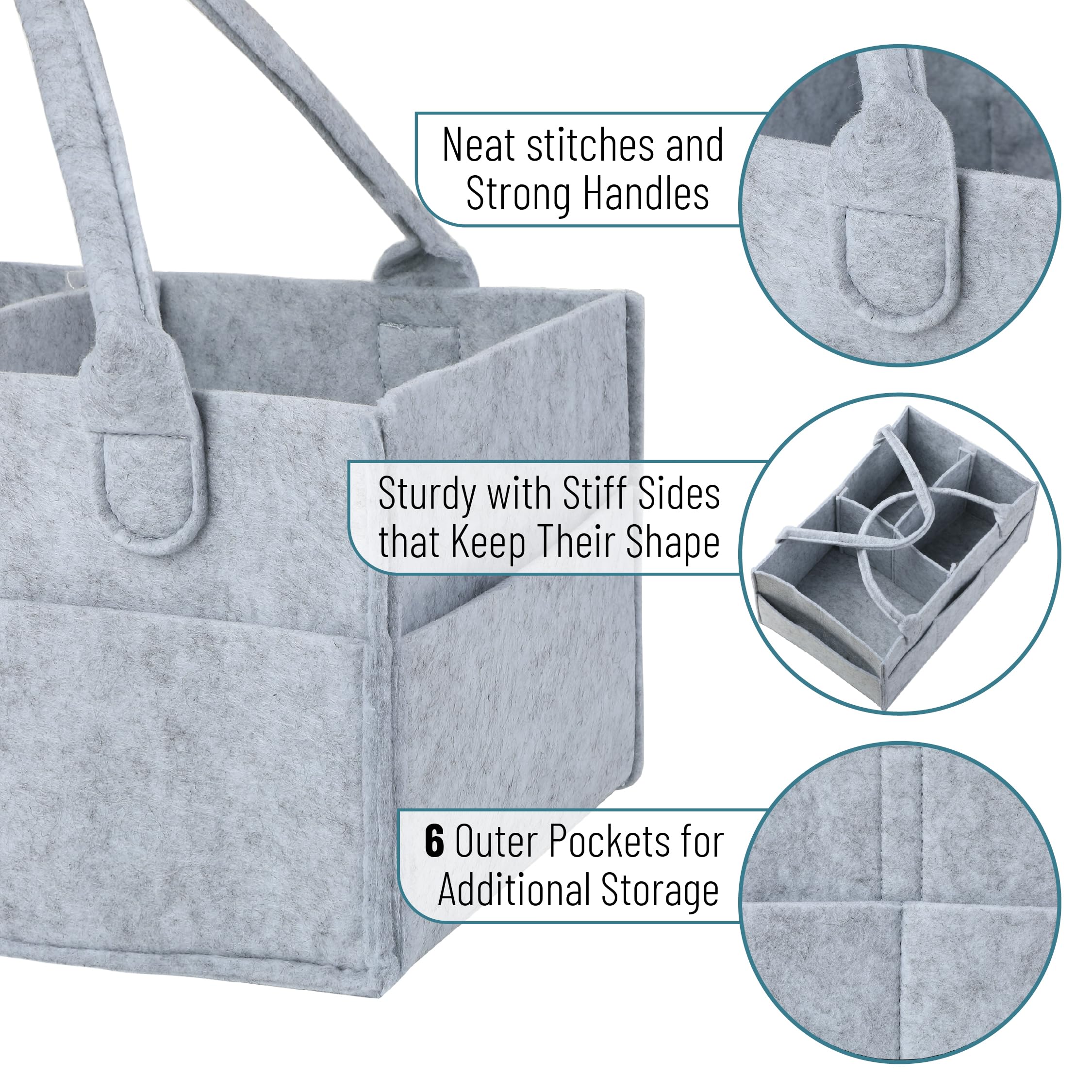 Mr. Pen Baby Diaper Caddy Organizer Grey Large side pocket – extra storage for bottles and toys.
