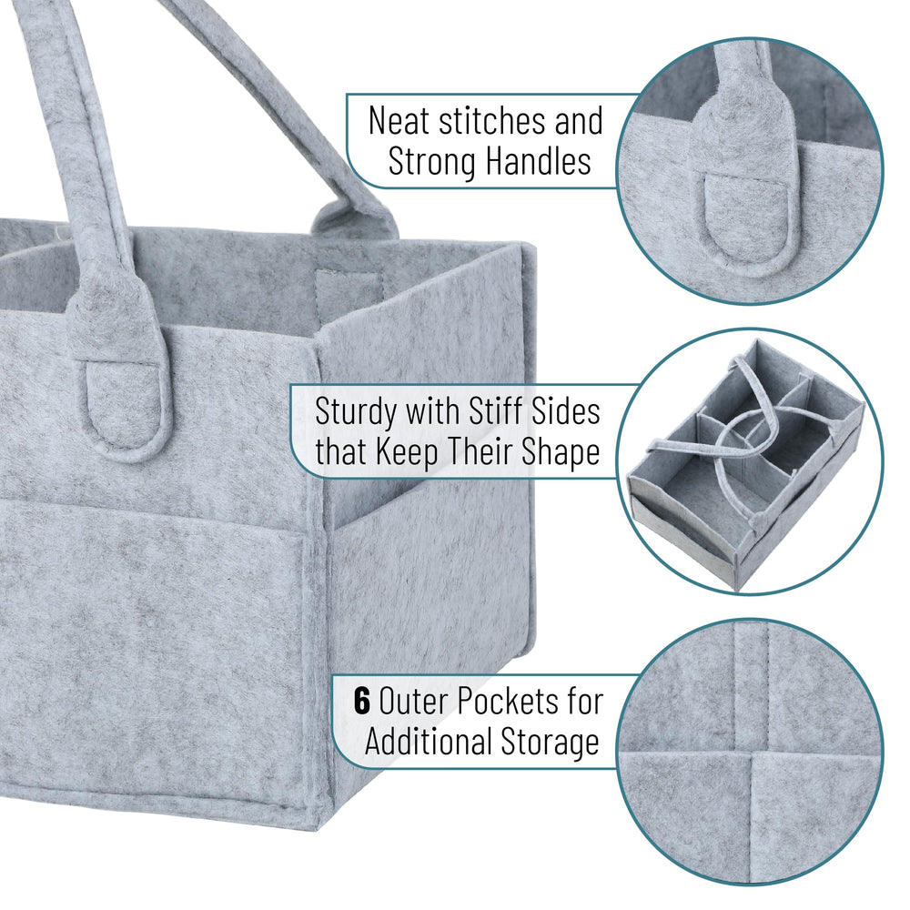 Mr. Pen Baby Diaper Caddy Organizer Grey Large side pocket – extra storage for bottles and toys.