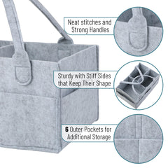 Mr. Pen Baby Diaper Caddy Organizer Grey Large side pocket – extra storage for bottles and toys.