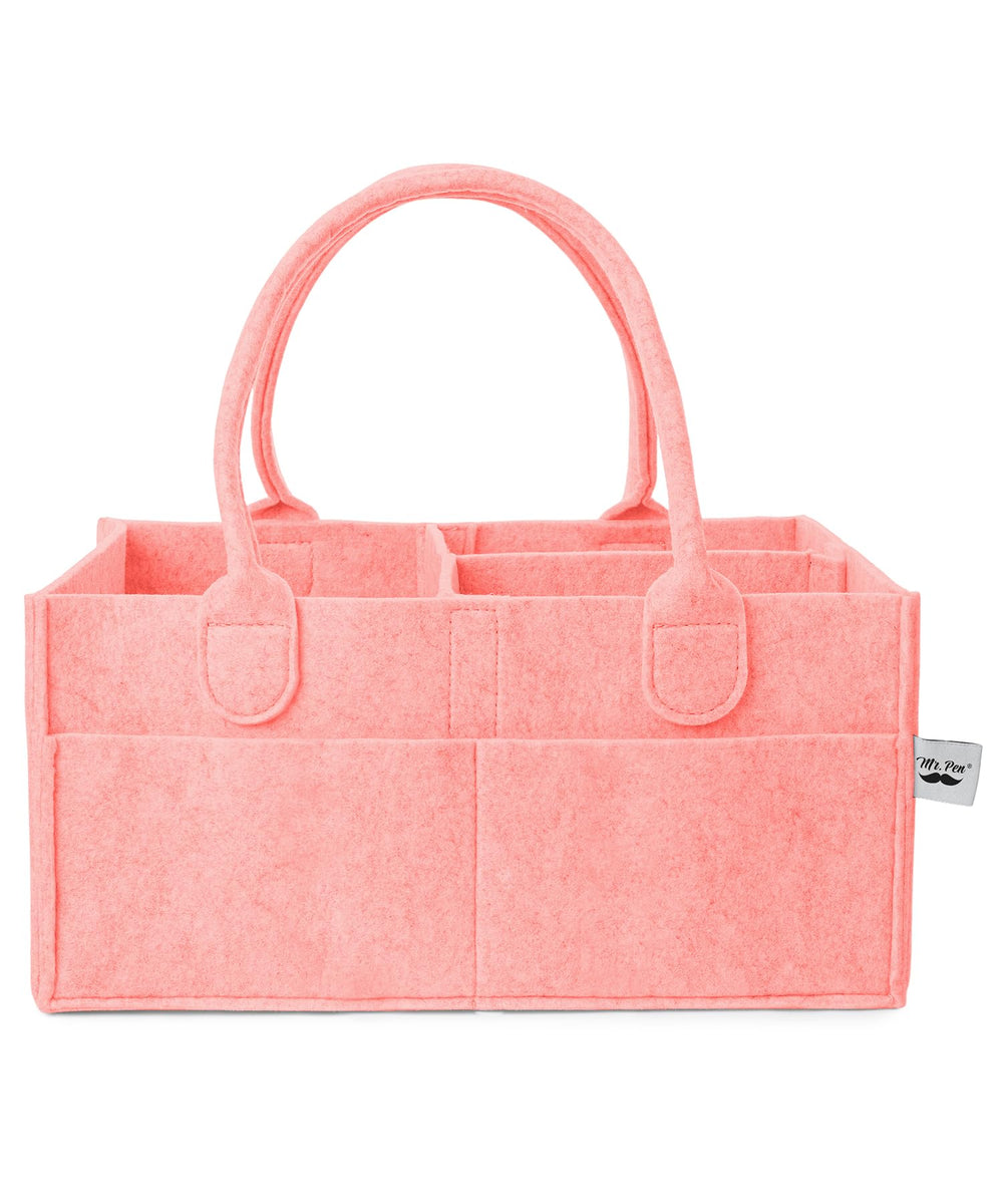 Mr. Pen Baby Diaper Caddy pink front view keeps diapers and wipes within easy reach