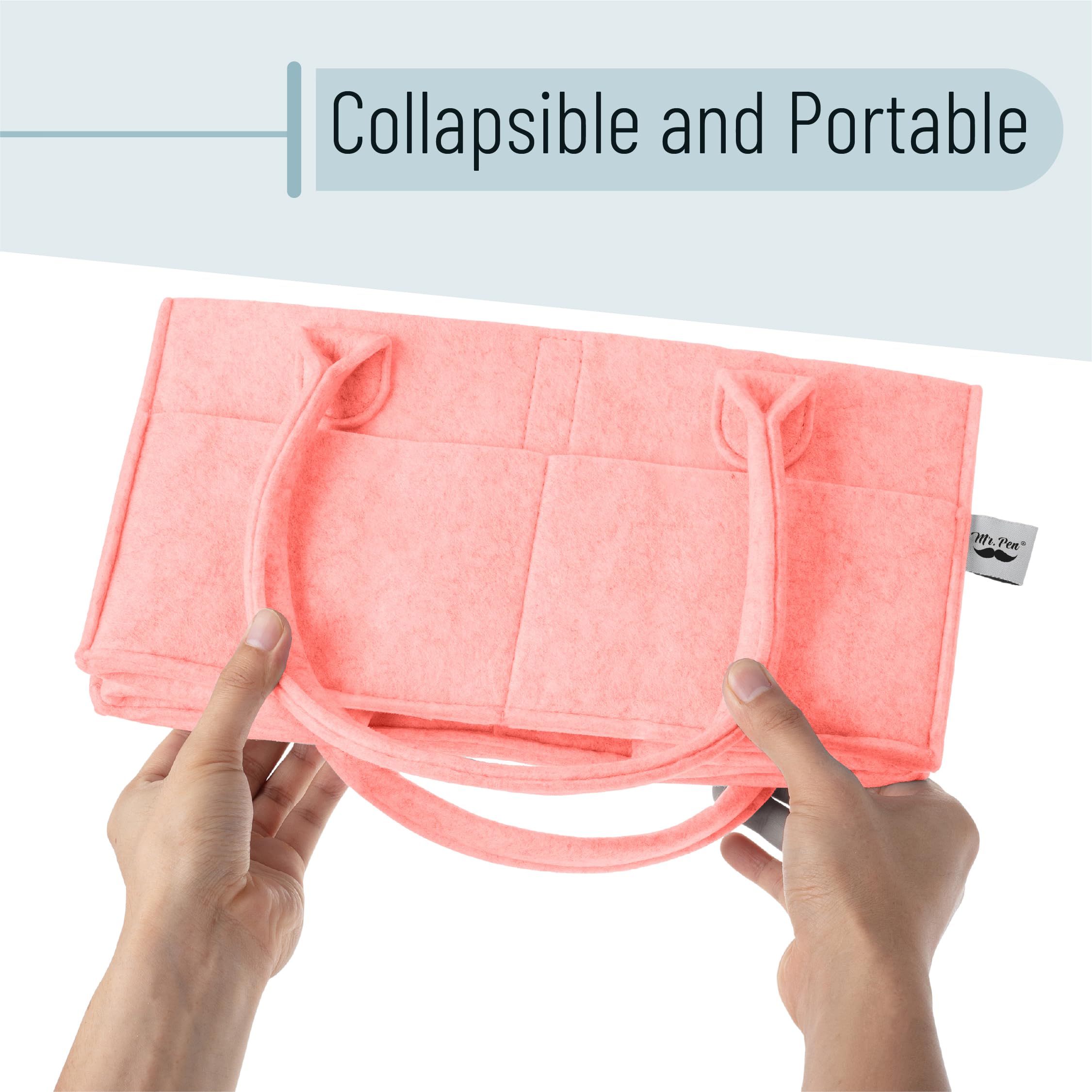 Mr. Pen Baby Diaper Caddy pink in use at changing station