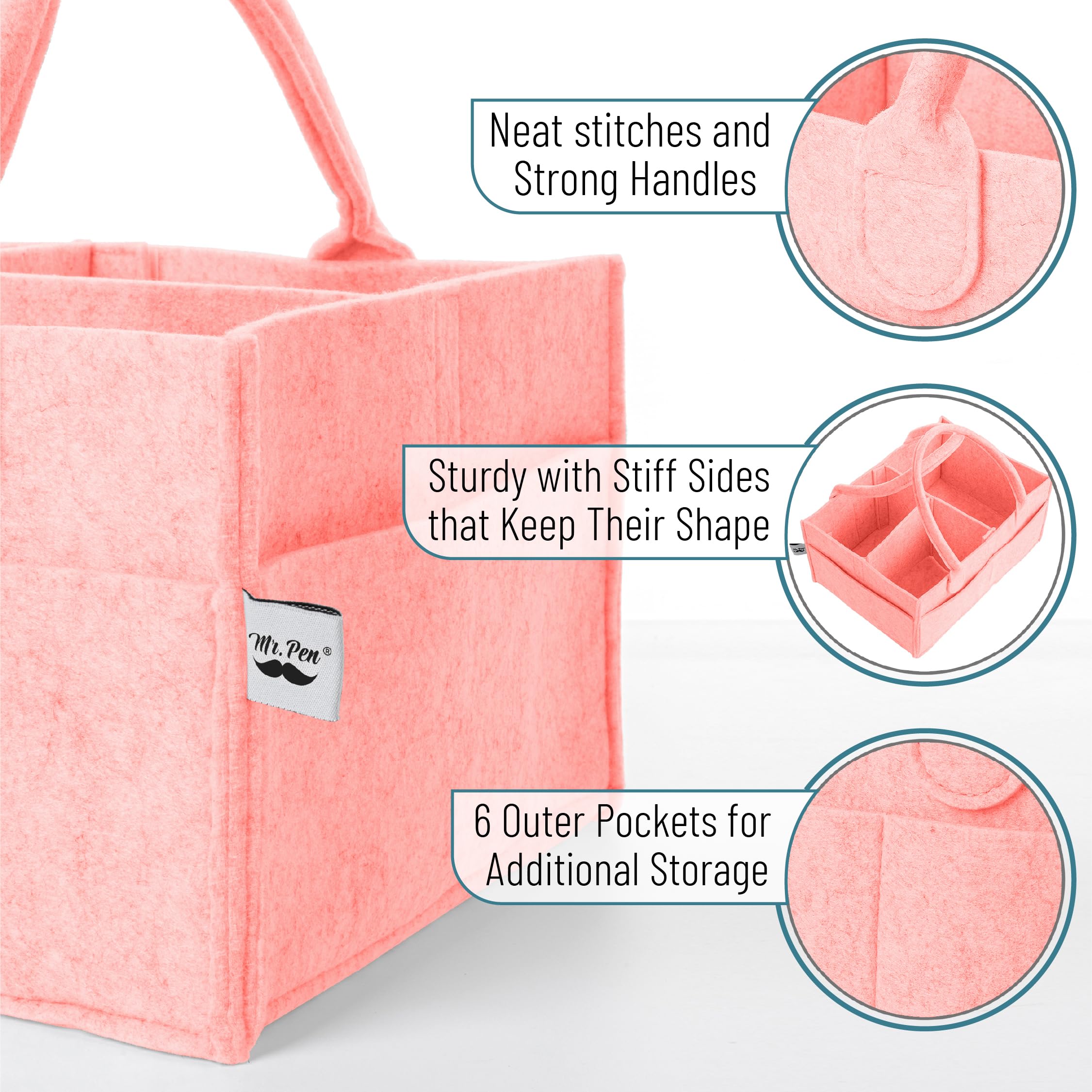 Mr. Pen Baby Diaper Caddy pink long handles enable easy carry