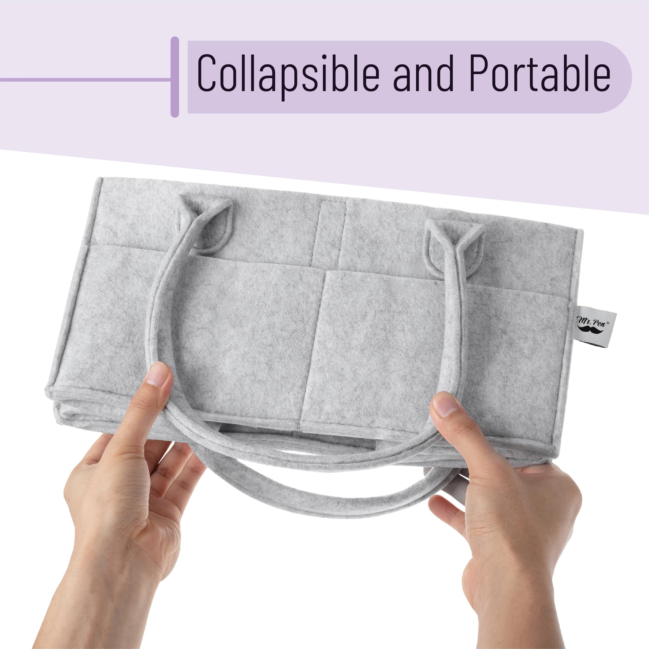 Mr. Pen Baby Diaper Organizer gray design complements modern nursery decor.