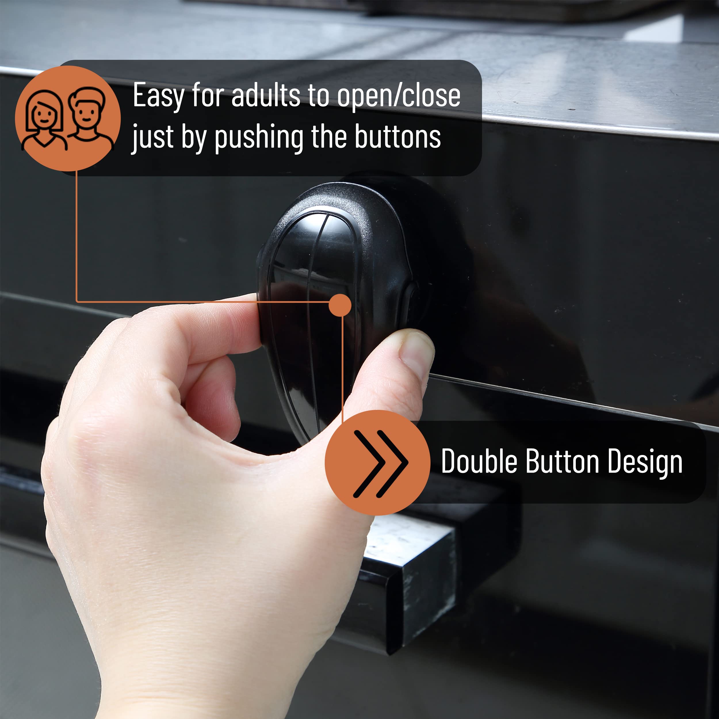 Mr. Pen oven lock double-button system keeps kids from opening the door.