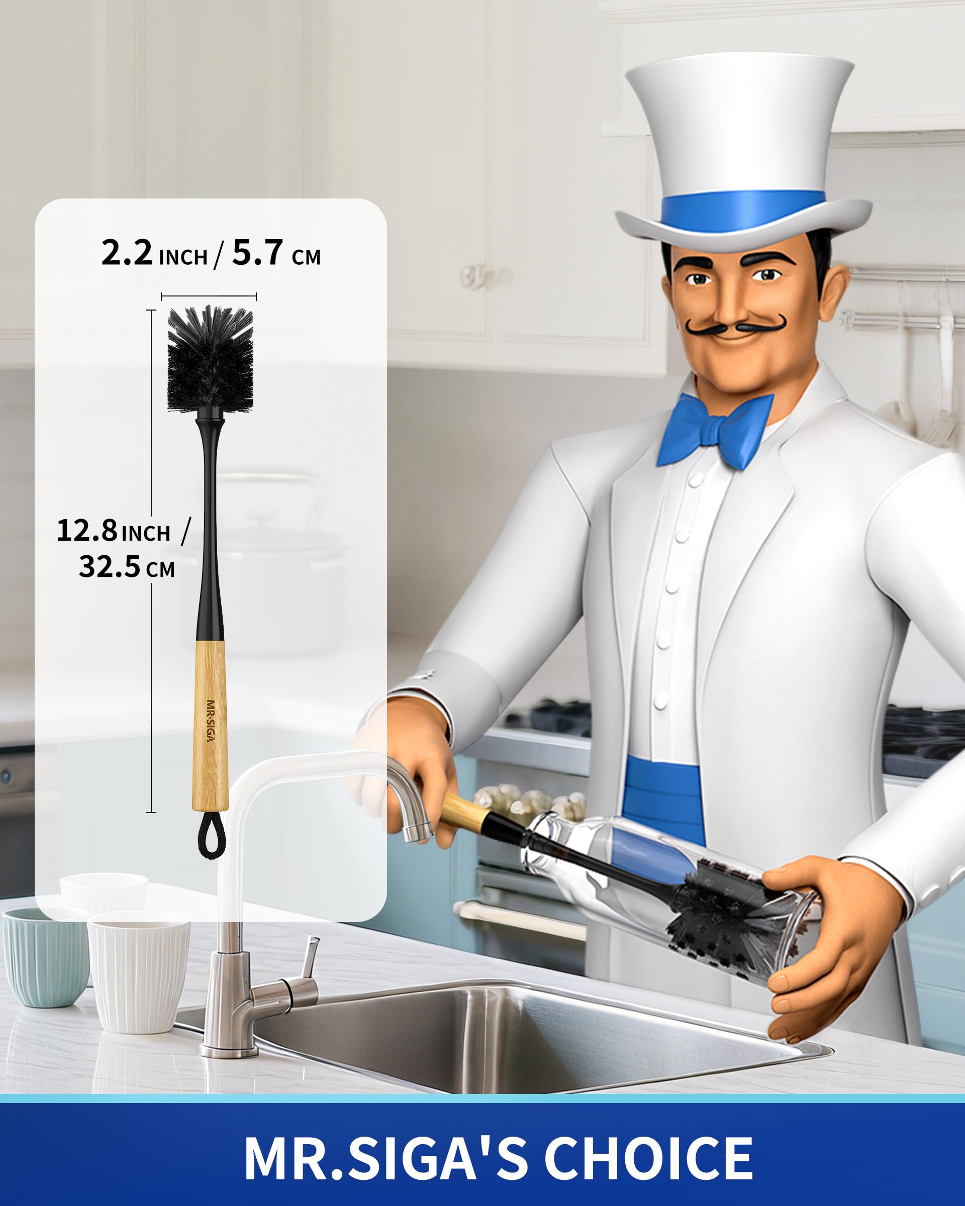 MR.SIGA Bottle Brush dual bristles tackle tough grime and inner walls.