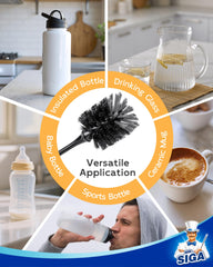 MR.SIGA Bottle Brush fits bottles 1.5 inch and wider for wide-mouth cleaning.
