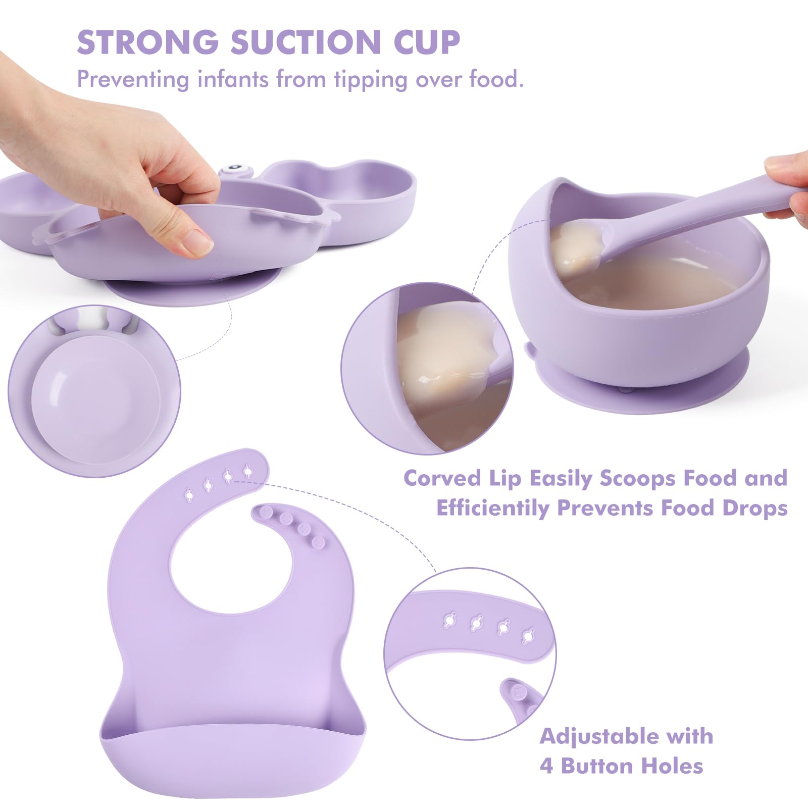 Mraisebossup suction bowls and plate detail showing stable base and spill-reducing design