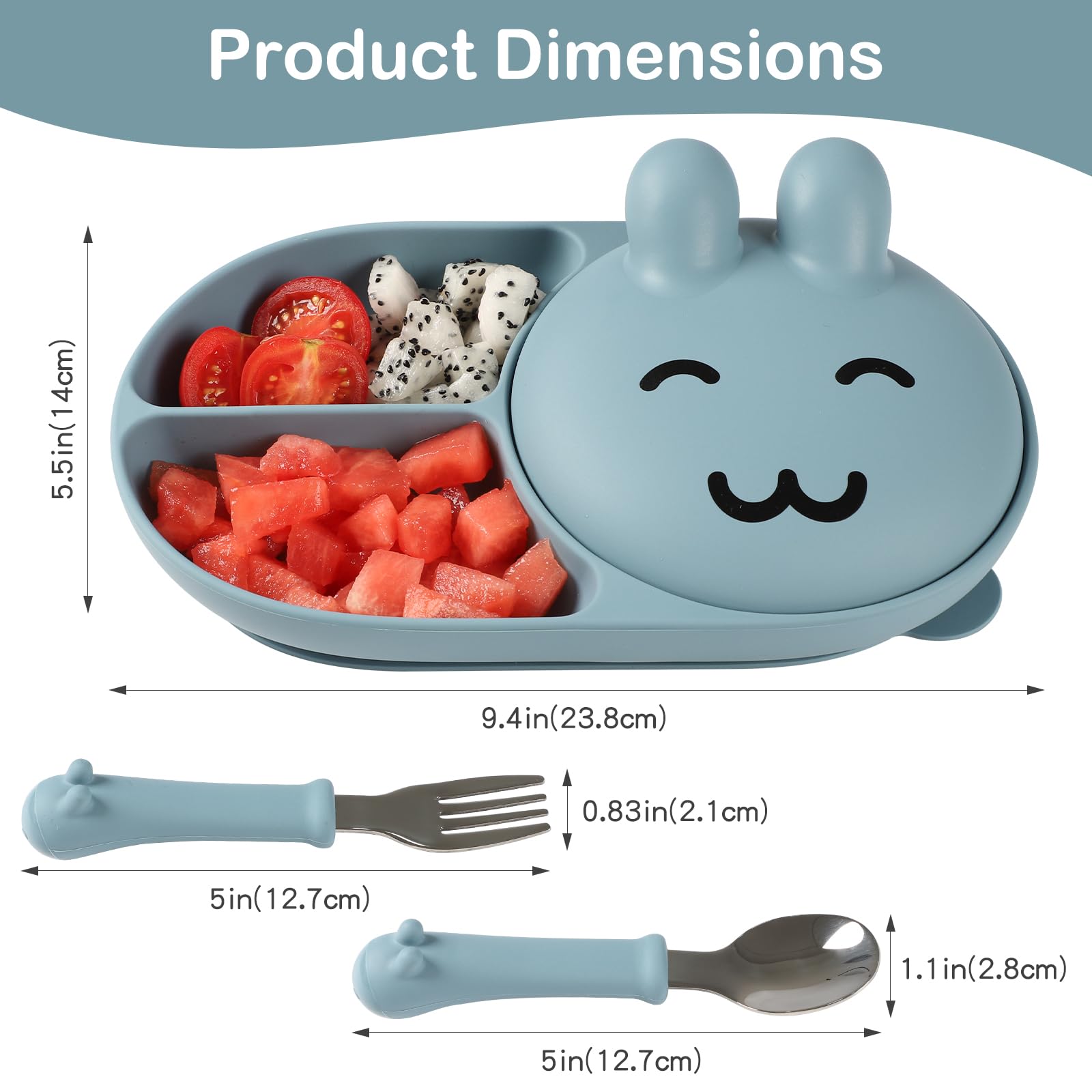 mraisebossup silicone baby plate blue with forks and spoons easy to start self-feeding