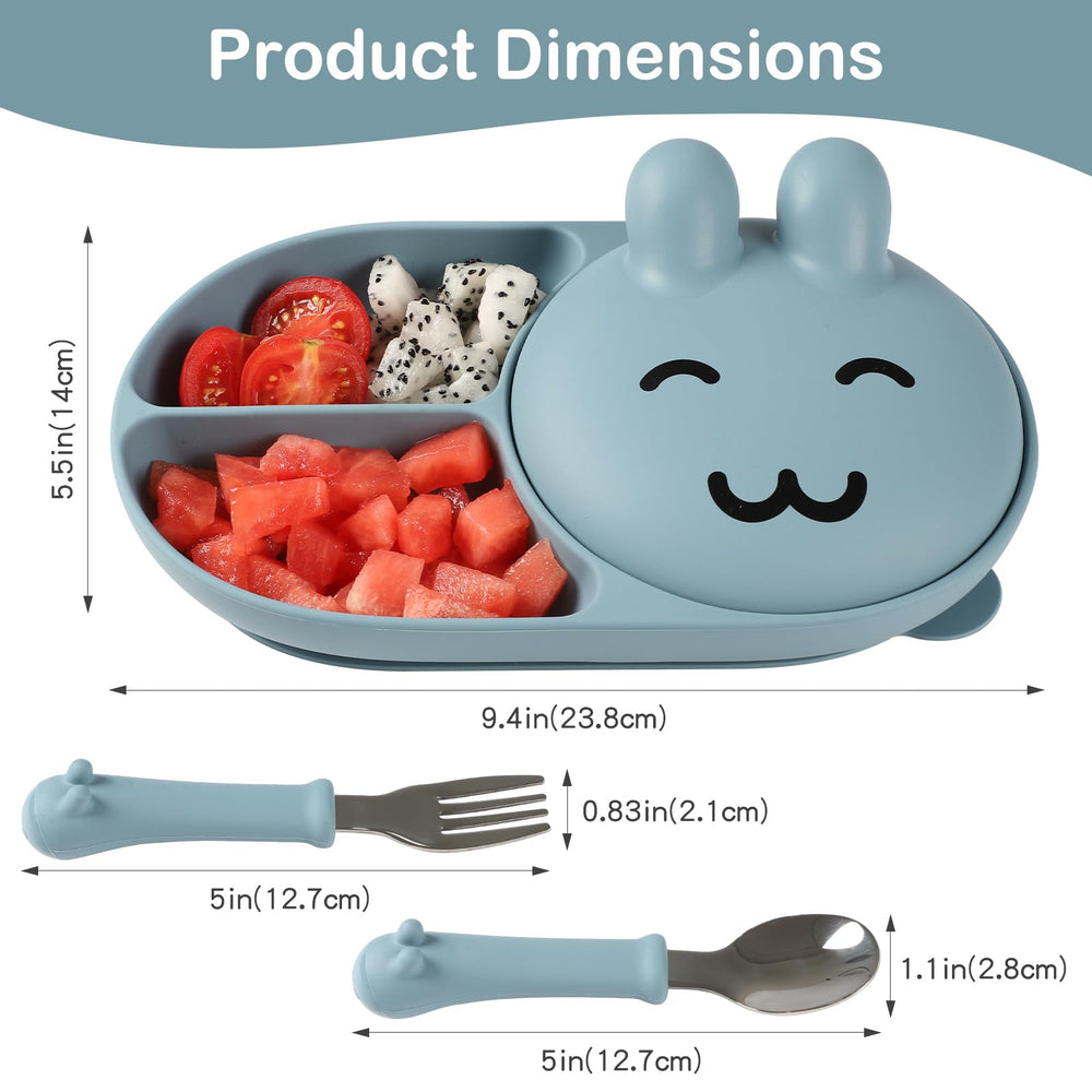 mraisebossup silicone baby plate blue with forks and spoons easy to start self-feeding
