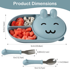 mraisebossup silicone baby plate blue with forks and spoons easy to start self-feeding