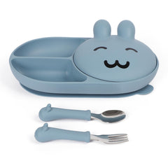 mraisebossup silicone baby plate blue rabbit-design promotes independent feeding with secure suction