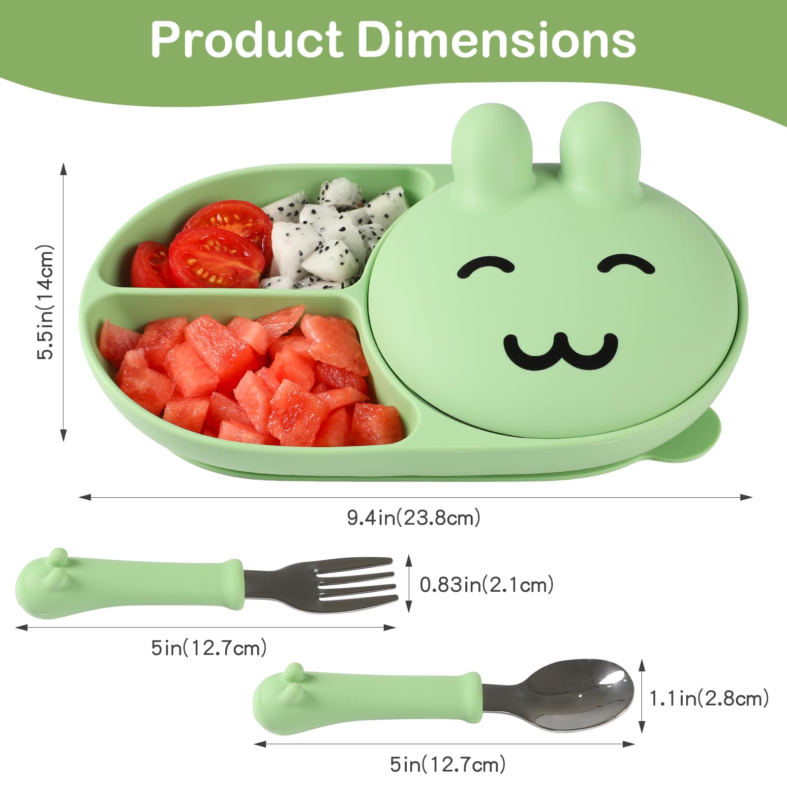 Mraisebossup silicone baby plate green divided-layout helps with portions and self-feeding