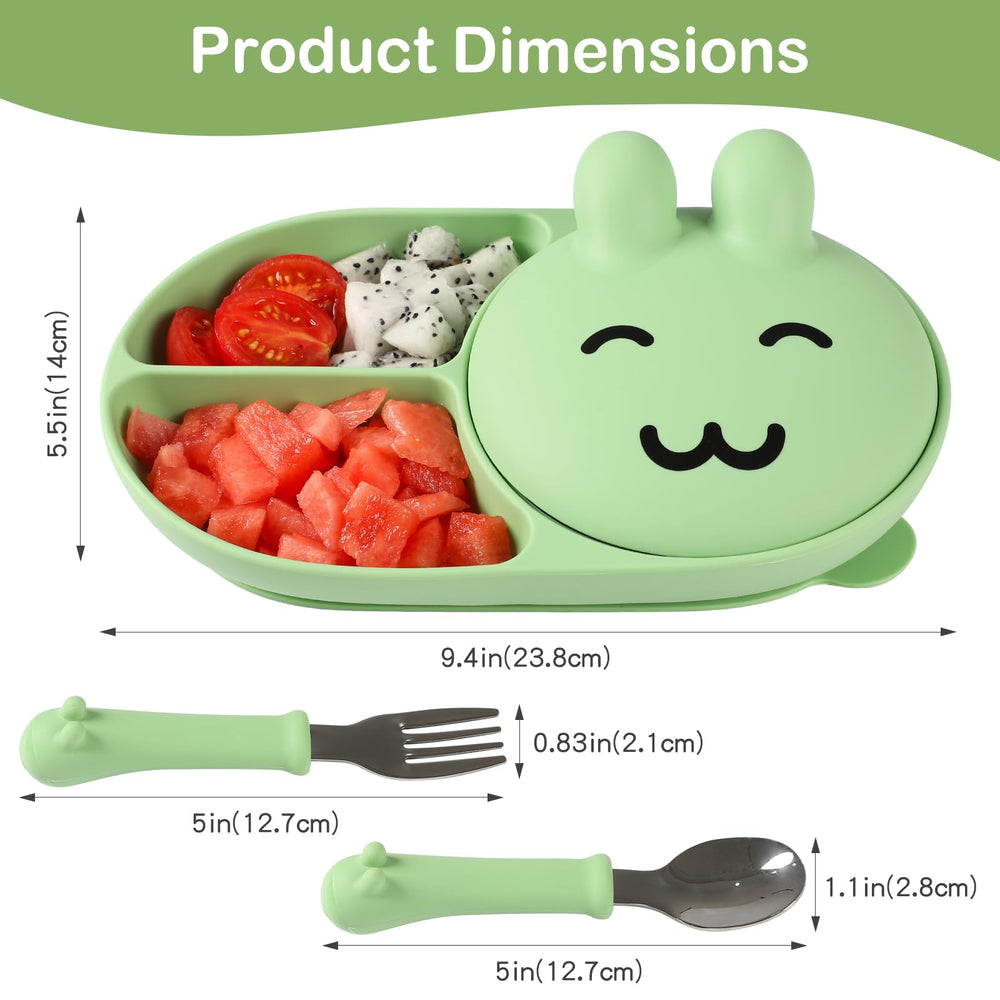 Mraisebossup silicone baby plate green divided-layout helps with portions and self-feeding