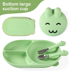 Mraisebossup silicone baby plate green rabbit-design supports independent eating